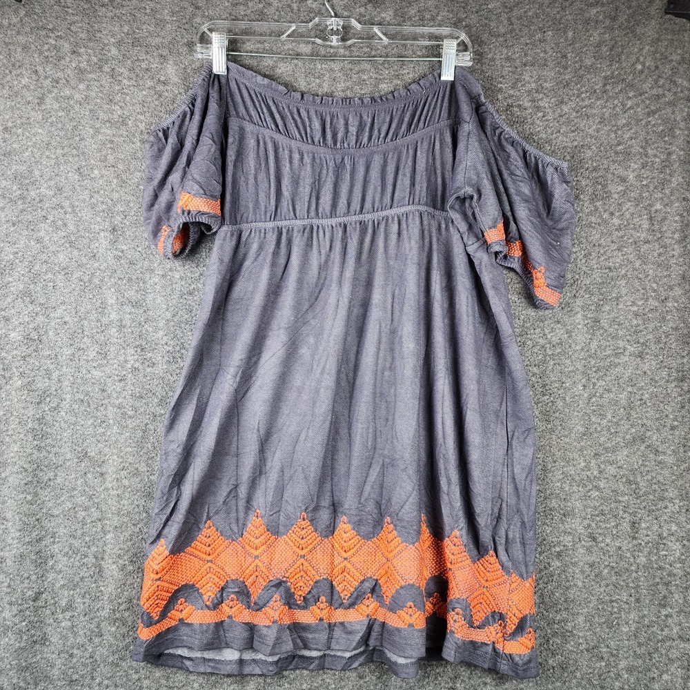 Uncle Frank Tunic Dress Womens M Grey Orange Embroidered Off Shoulder EUC